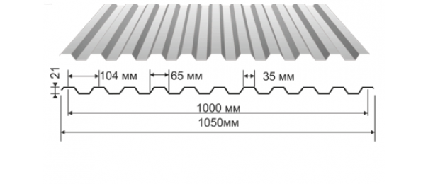 Профнастил оцинкованный С-21 1050x2000 (эконом) купить недорого в Ивановском