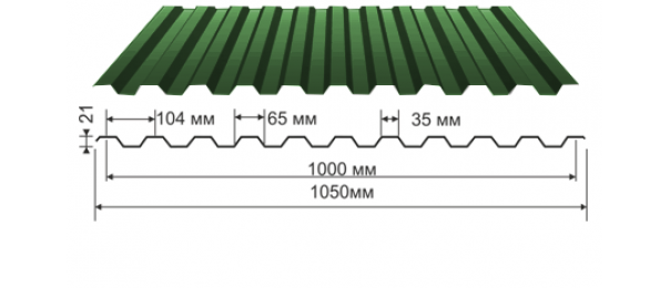 Профнастил зеленый оцинкованный  RAL 6005 С-21 купить недорого в Ивановском